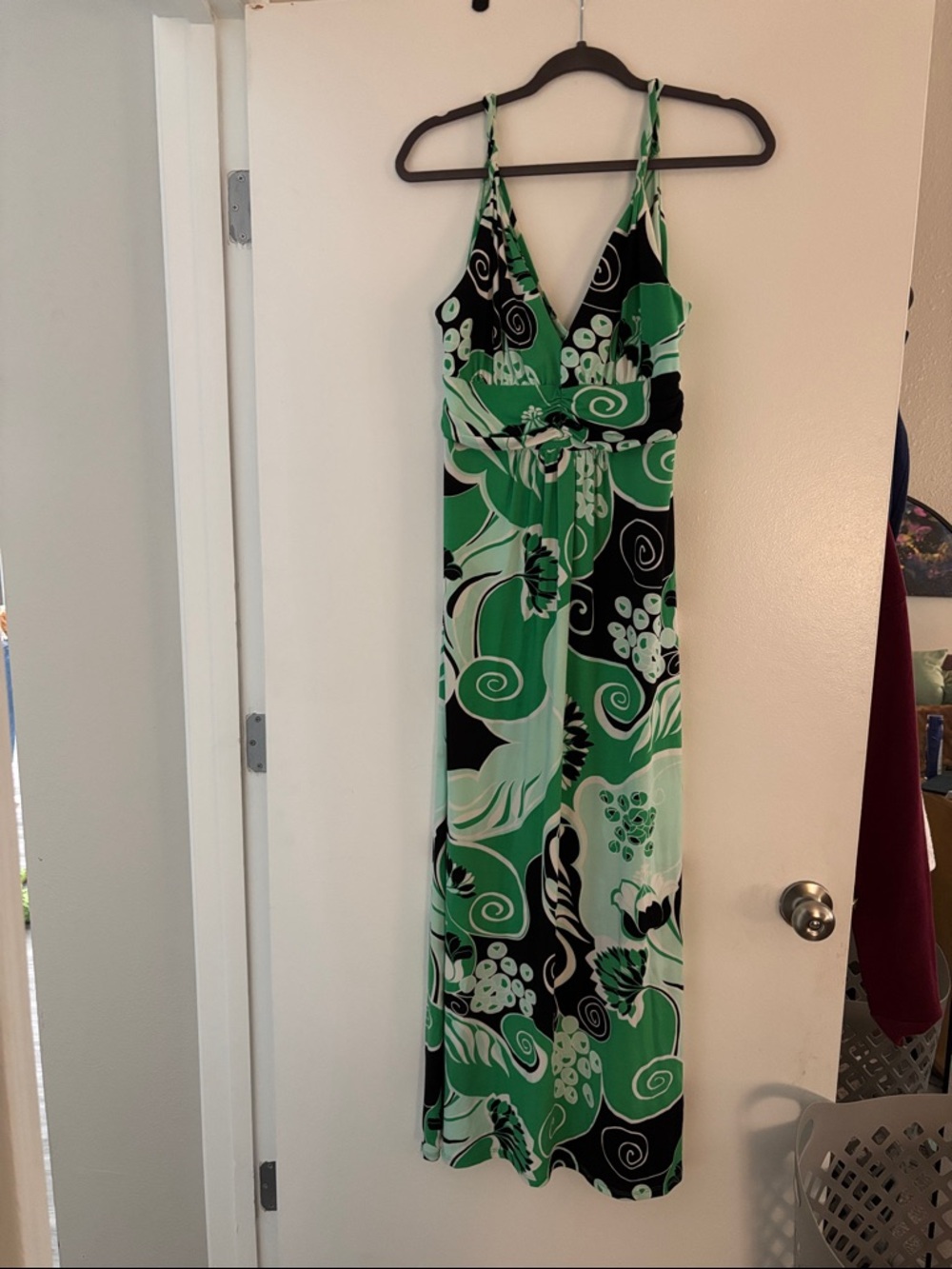 Bisou Bisou Green Black Floral Maxi Dress